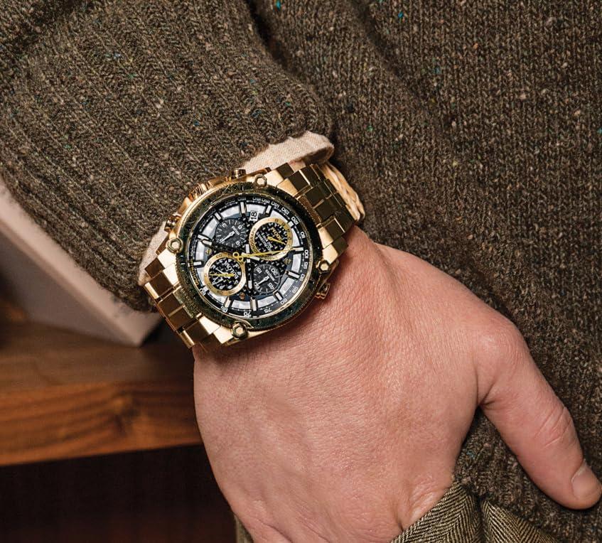 imageBulova Mens Icon High Precision Quartz Chronograph Watch Curved Mineral CrystalGold Tone
