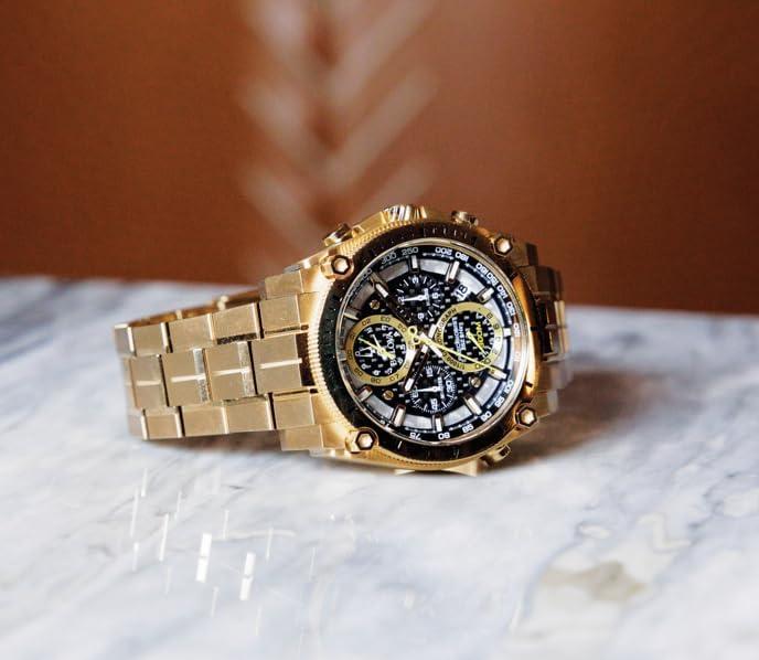 imageBulova Mens Icon High Precision Quartz Chronograph Watch Curved Mineral CrystalGold Tone