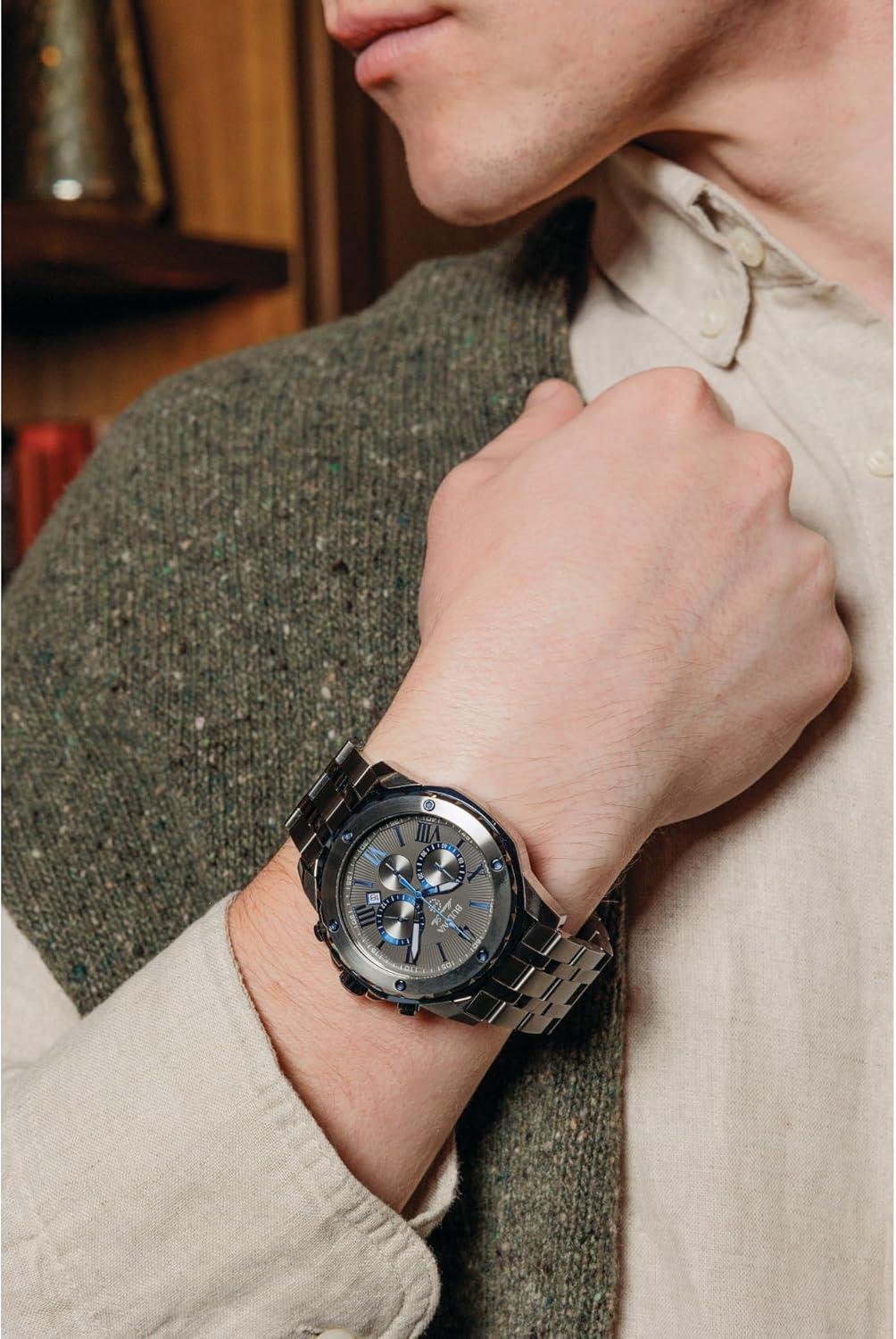imageBulova Mens Marine Star Series A Gray IP Stainless Steel with Blue Accents Chronograph Quartz Watch 4mm Style 98B411