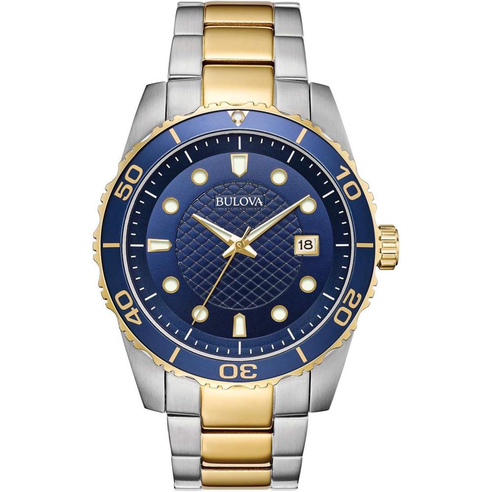 imageBulova Classic TwoTone Stainless Steel 3Hand Date Calendar Quartz Blue Dial Style 98A200