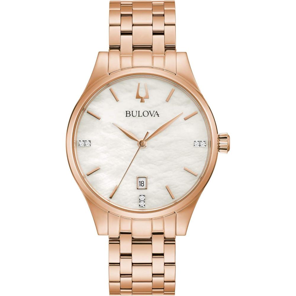 imageBulova Ladies Classic Diamond Dial Stainless Steel 3Hand Calendar Date Quartz WatchRose Gold