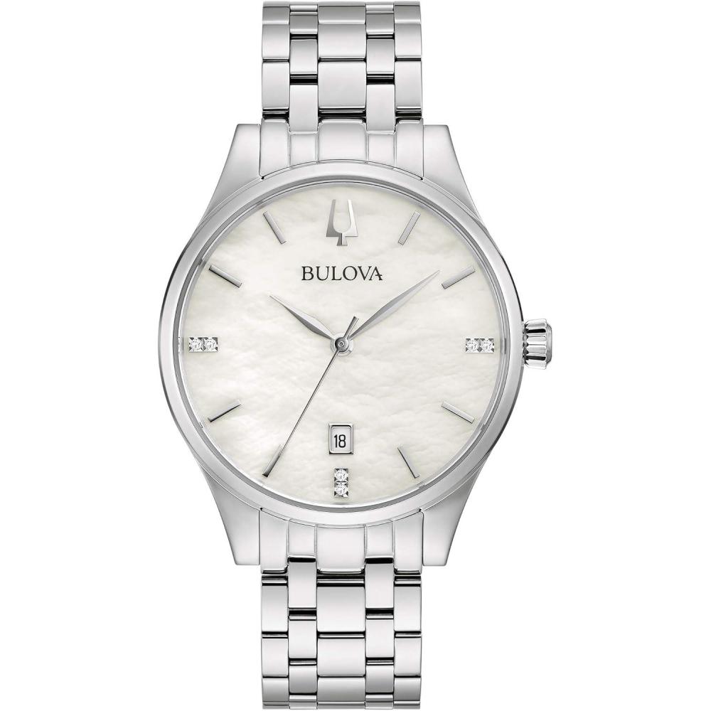 imageBulova Ladies Classic Diamond Dial Stainless Steel 3Hand Calendar Date Quartz WatchSilver