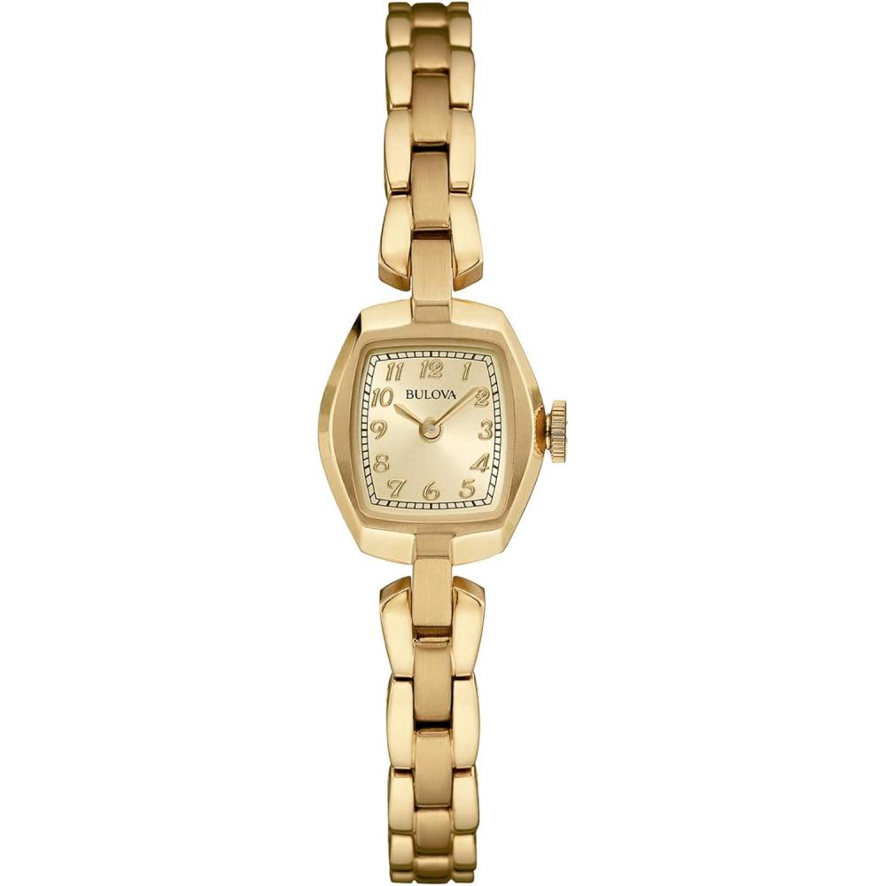 imageBulova Ladies Classic Dress Mini 2Hand Quartz Watch Stainless Steel Arabic MarkersGold Tone