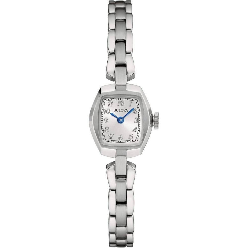 imageBulova Ladies Classic Dress Mini 2Hand Quartz Watch Stainless Steel Arabic MarkersSilverBlue Accents