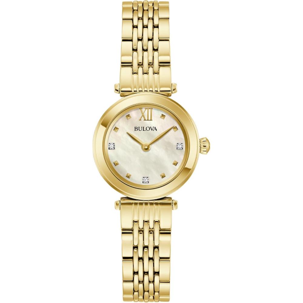 imageBulova Ladies Classic Mini 2Hand Quartz Watch Diamond Stainless Steel MotherofPearl Dial 245mmGold Tone