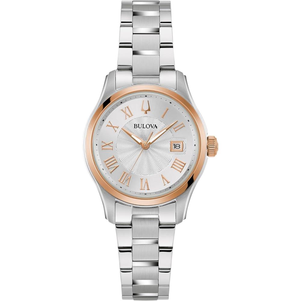 imageBulova Ladies Classic Mini Wilton 3Hand Quartz Silver Stainless Steel Watch Day Date 29mmSilverBlue