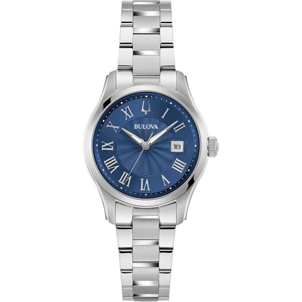 imageBulova Ladies Classic Mini Wilton 3Hand Quartz Silver Stainless Steel Watch Day Date 29mmSilverRose Gold