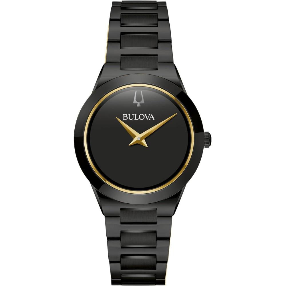 imageBulova Ladies Modern Millenia Black Stainless Steel 2Hand Quartz Watch Black Dial Style 98L314