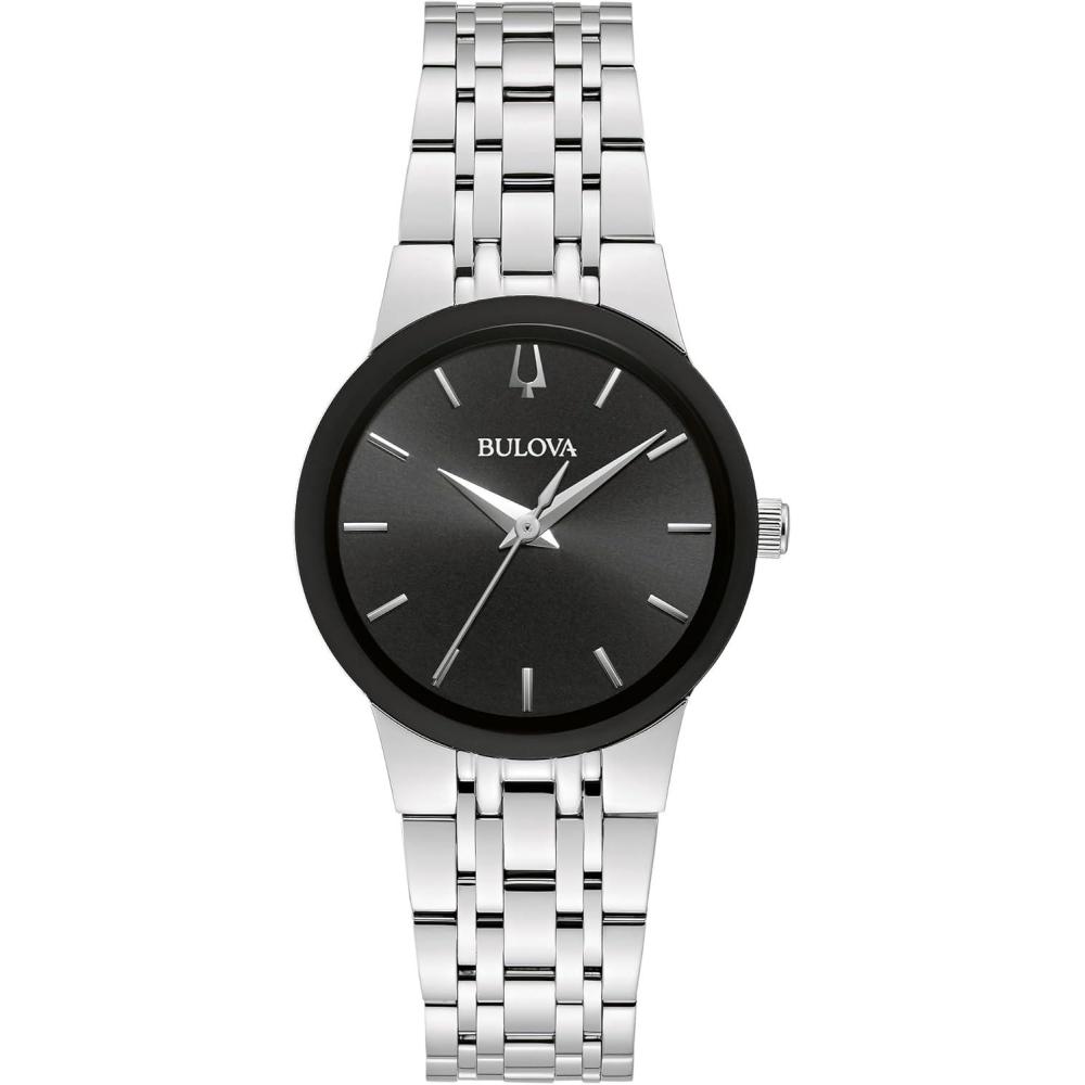 imageBulova Ladies Modern Stainless Steel 3Hand Quartz Watch Black Dial Style 96L299