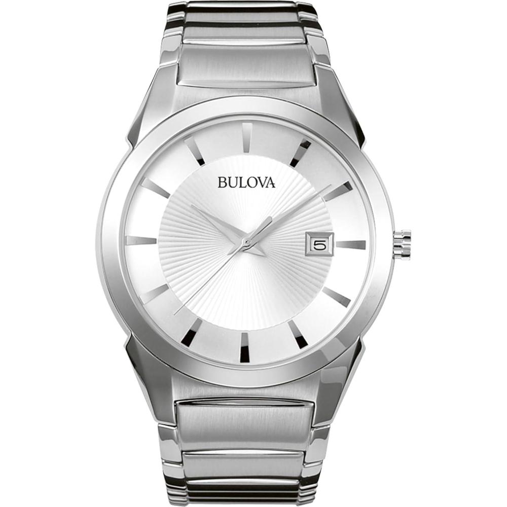 imageBulova Mens 3Hand Calendar Date Quartz Watch Patterned Dial 38mm Style 96B015