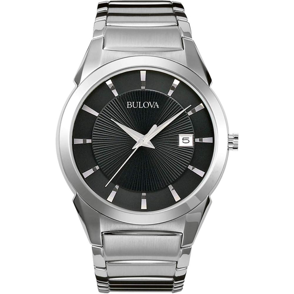 imageBulova Mens 3Hand Calendar Date Quartz Watch Patterned Dial 38mm Style 96B149