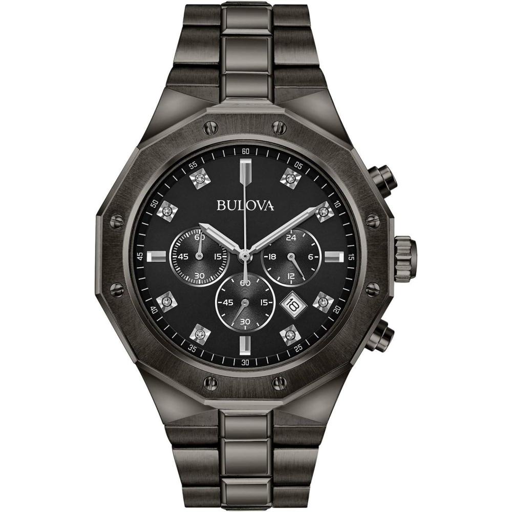 imageBulova Mens Classic Diamond 6Hand Chronograph Quartz Watch Calendar Date Luminous Markers 100M Water Resistant 44mmBlack