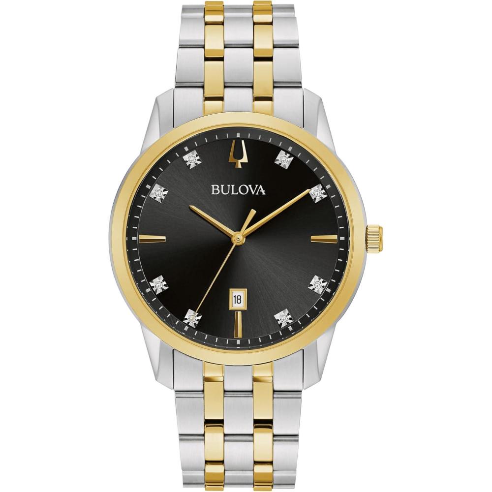 imageBulova Mens Classic Diamond Sutton 3Hand Quartz Watch 40mmTwo Tone Gold