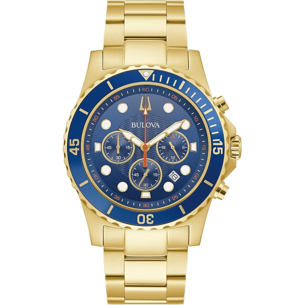 imageBulova Mens Classic Sport 6Hand Chronograph Quartz Watch Calendar Date Luminous Hands and Markers 100M Water Resistant 44mm