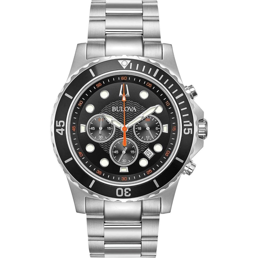 imageBulova Mens Classic Sport 6Hand Chronograph Quartz Watch Calendar Date Luminous Hands and Markers 100M Water Resistant 44mm Style 98B326