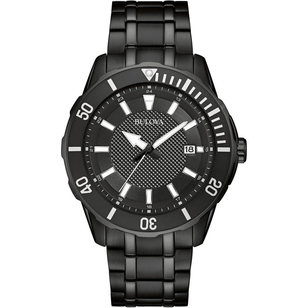 imageBulova Mens Classic Sport Black Ion Plated Stainless Steel 3 Hand Date Calendar Quartz Watch Style 98B361