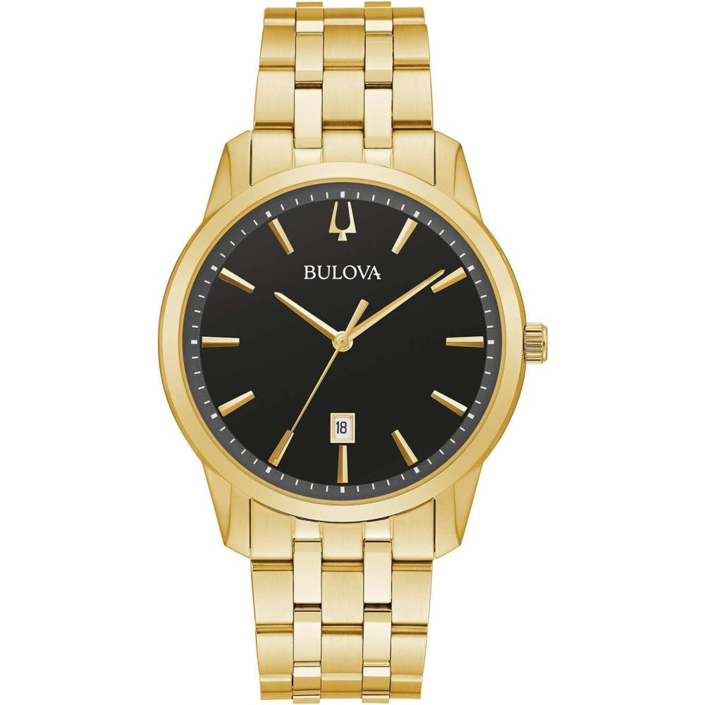 imageBulova Mens Classic Sutton 3Hand Calendar Date Quartz Watch 40mmGold Tone Black Dial