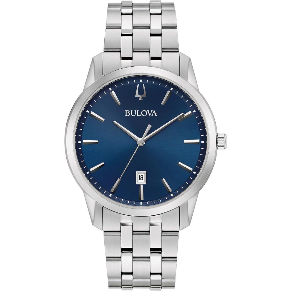 imageBulova Mens Classic Sutton 3Hand Calendar Date Quartz Watch 40mmStainlessBlue Dial