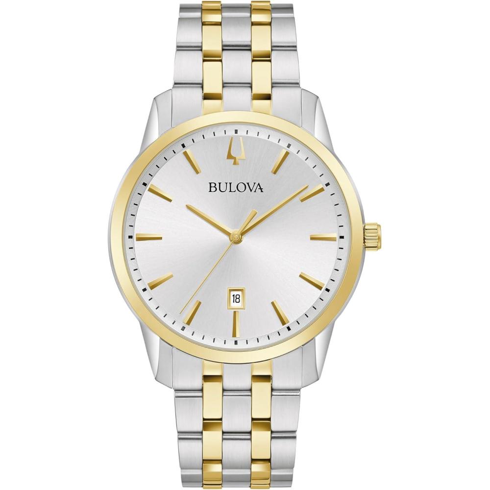 imageBulova Mens Classic Sutton 3Hand Calendar Date Quartz Watch 40mmTwo Tone Gold