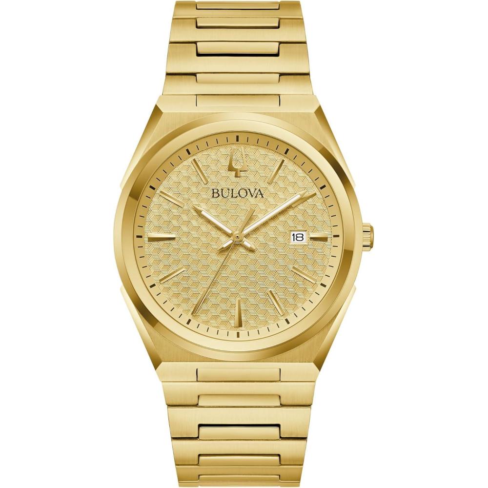 imageBulova Mens Dress Classic Quartz Two Tone Stainless Steel Watch Patterned Dial 39mmGold Tone
