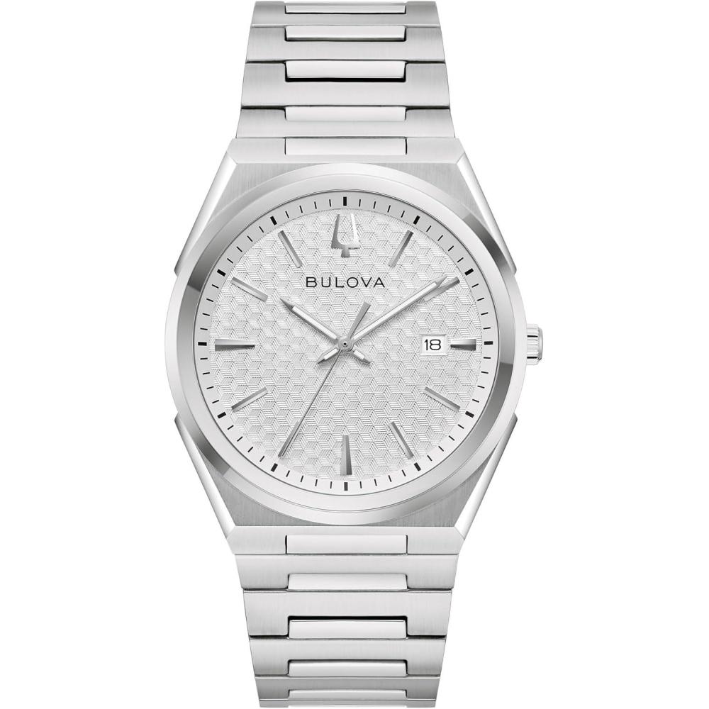 imageBulova Mens Dress Classic Quartz Two Tone Stainless Steel Watch Patterned Dial 39mmSilver