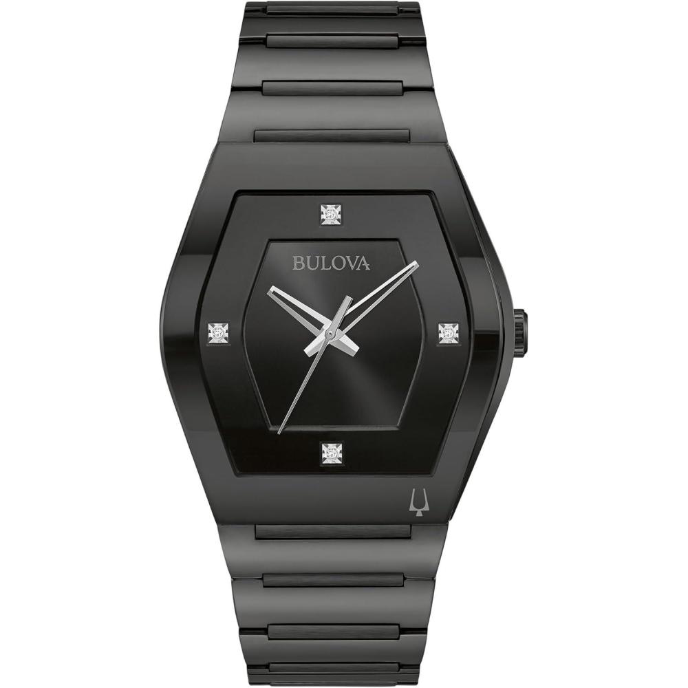 imageBulova Mens Modern Gemini Diamond 3 Hand Black Stainless Steel WatchBlack DialEdge to Edge Crystal Model 98D177