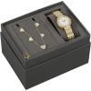 Bulova-Ladies’ Crystal Gold-Tone Stainless Steel Box Set with White Mother-of-Pearl Dial 3-Hand Quartz-Watch and MOP Crystal Accent Hearts Pendant-Necklace, 30mm Style:98X138