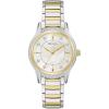 Bulova Ladies’ Classic Diamond 3-Hand Quartz Stainless Steel Watch, 16 Diamonds, Mother-of-Pearl Dial, Curved Mineral Crystal(Two Tone Gold)