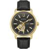 Bulova Men’s Classic 3-Hand Automatic Leather Strap Watch, 21-jewels, Hack Feature, Luminous Hands and Markers,Open Aperture and Exhibition Case Back Style: 97A166