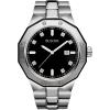 Bulova Men’s Classic Stainless Steel 3-Hand Date Quartz Watch with Diamonds and Day Date, 44mm(Silver/ Black Dial)
