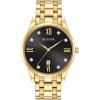 Bulova Men’s Classic Stainless Steel Watch with Diamonds and Day Date(Gold Tone/ Black Dial)