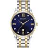 Bulova Men’s Classic Stainless Steel Watch with Diamonds and Day Date(Two Tone Gold/ Blue Dial)