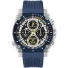 Bulova Men’s Icon High Precision Quartz Chronograph Watch, Curved Mineral Crystal(Stainless Steel/ Blue Rubber Strap/ Yellow Accent)