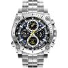 Bulova Men’s Icon High Precision Quartz Chronograph Watch, Curved Mineral Crystal(Stainless Steel/ Blue and Yellow Accents)
