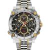 Bulova Men’s Icon High Precision Quartz Chronograph Watch, Curved Mineral Crystal(Two Tone Gold/Black and Red Accents)