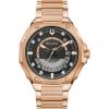 Bulova Men’s Series X Rose Gold Stainless Steel Watch, Black and White Unidirectional Rotating Bezel, Gray Silicone Strap, White Dial Style:98B407