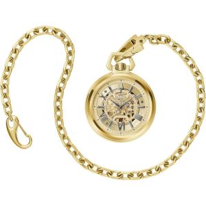 Bulova Classic Sutton Automatic Pocket Watch 3-Hand Date Stainless Steel, Full Skeleton, Gold Dial with Stainless Chain Style: 97A178