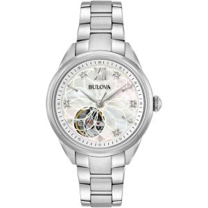 Bulova Ladies’ Classic Diamond 3-Hand Automatic in Stainless Steel, Mother-of-Pearl Dial and Open Aperture Dial(Stainless Steel)