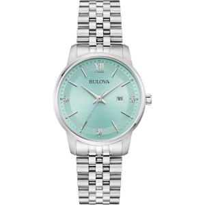 Bulova Ladies’ Classic Diamond Two-Tone Gold Stainless Steel 3-Hand Calendar Date Quartz Watch(Silver/Aqua Dial)