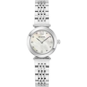 Bulova Ladies Classic Mini 2-Hand Quartz Watch, Diamond, Stainless Steel, Mother-of-Pearl Dial, 24.5mm(Silver)