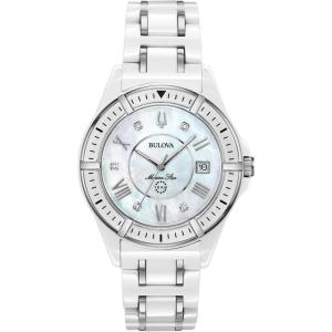 Bulova Ladies’ Marine Star ‘Series L’ 3-Hand Day Date Quartz Diamond Ceramic Watch, Sapphire Crystal, 100M Water Resistant, Mother-of-Pearl Dial, 37mm(White Ceramic/ Stainless)