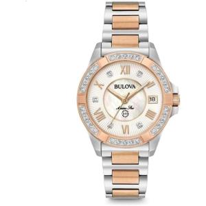 Bulova Ladies’ Marine Star ‘Series L’ 3-Hand Day Date Quartz Diamond Watch, Sapphire Crystal, 100M Water Resistant, Mother-of-Pearl Dial, 34mm(Two-Tone Rose)