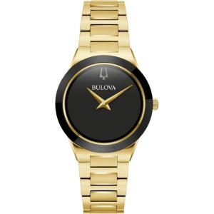 Bulova Ladies’ Modern Millenia Gold Stainless Steel 2-Hand Quartz Watch, Blacl Dial Style: 97L175