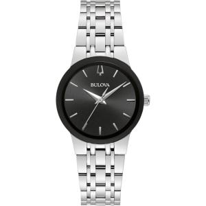 Bulova Ladies’ Modern Stainless Steel 3-Hand Quartz Watch, Black Dial Style: 96L299