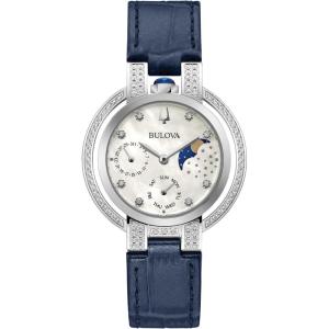 Bulova Ladies’ Moon Phase Rubaiyat Diamond Watch(Blue Strap/ Silver with Diamonds)