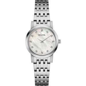 Bulova Ladies’ Petite Classic Stainless Steel 2-Hand Quartz Watch, White Mother-of-Pearl, 27mm Style: 96P175