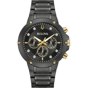 Bulova Men’s Classic 6-Hand Chronograph Diamond Quartz Black Ion Plated Stainless Steel Watch, 24 Hour Time, 43mm, Style:98D190