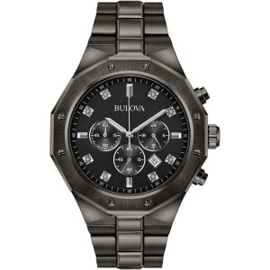 Bulova Men’s Classic Diamond 6-Hand Chronograph Quartz Watch, Calendar Date, Luminous Markers, 100M Water Resistant, 44mm(Black)