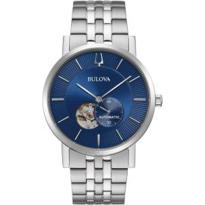 Bulova Men’s Classic Dress 3-Hand 21- Jewel Automatic Watch, 42 Hour Reserve, Hack Feature, Sub-Second Hand, Open Aperture Dial, Exhibition Case Back, 42mm(Stainless Steel/ Blue Dial)