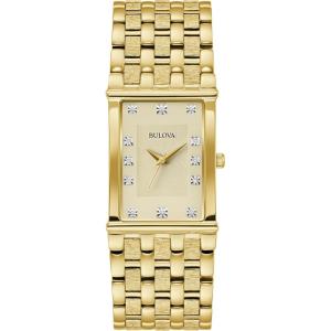 Bulova Men’s Classic Gold Tone Stainless Steel 3-Hand Date Quartz Watch, Diamond Dial Style: 97F52